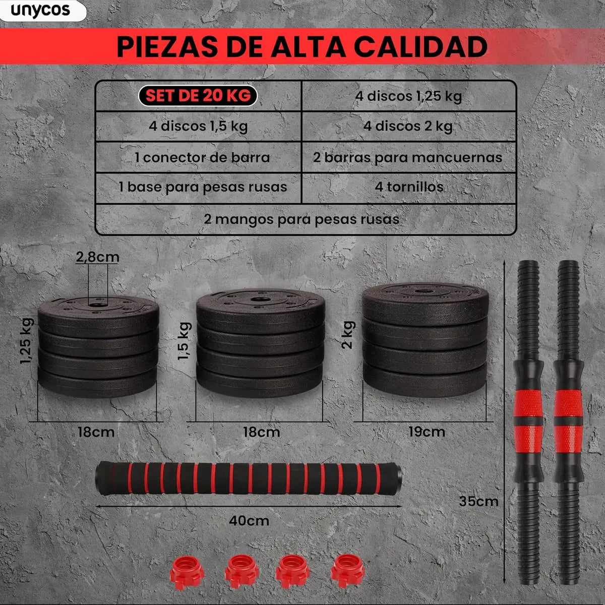 Set Mancuernas Y Barra Armable 20kg Pesa